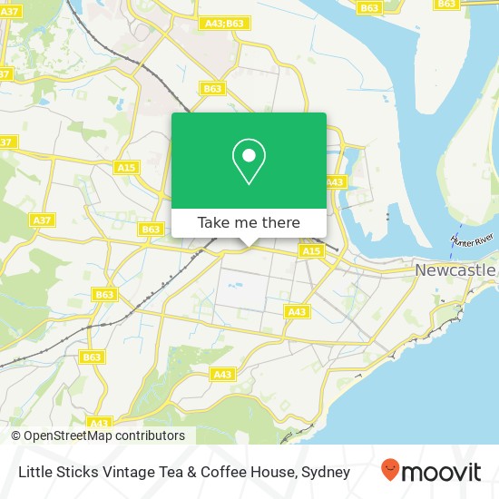 Mapa Little Sticks Vintage Tea & Coffee House, 5 Belford St Broadmeadow NSW 2292