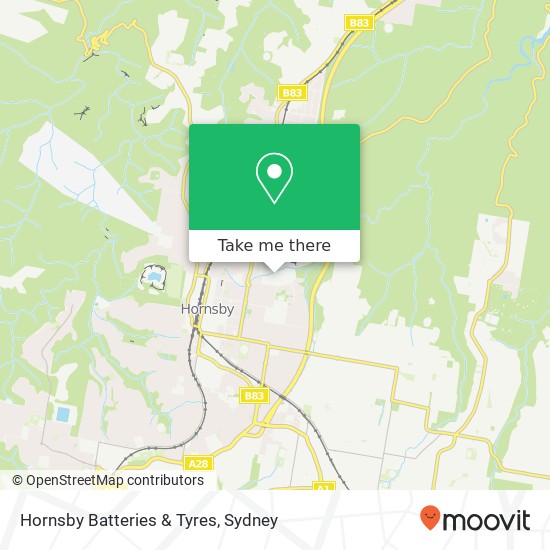Mapa Hornsby Batteries & Tyres