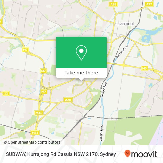 Mapa SUBWAY, Kurrajong Rd Casula NSW 2170