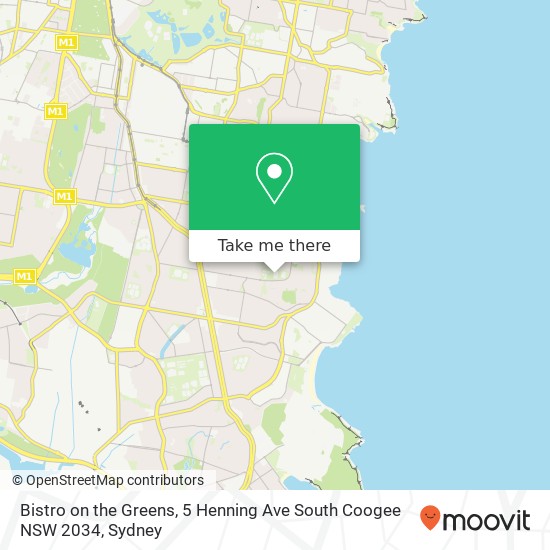 Bistro on the Greens, 5 Henning Ave South Coogee NSW 2034 map