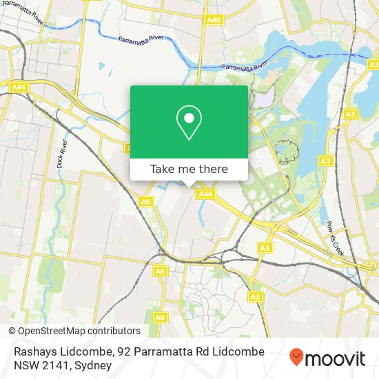 Mapa Rashays Lidcombe, 92 Parramatta Rd Lidcombe NSW 2141