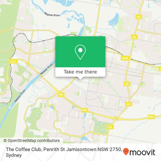 Mapa The Coffee Club, Penrith St Jamisontown NSW 2750