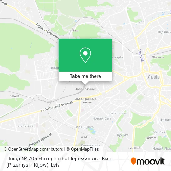 Карта Поїзд № 706 «Інтерсіті+» Перемишль - Київ (Przemyśl - Kijow)