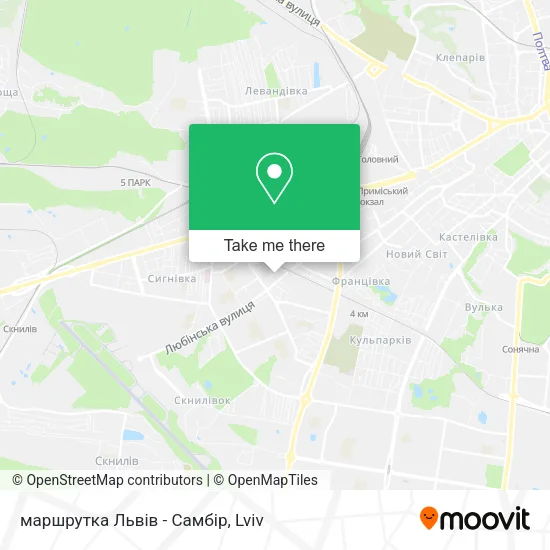 Карта маршрутка Львів - Самбір