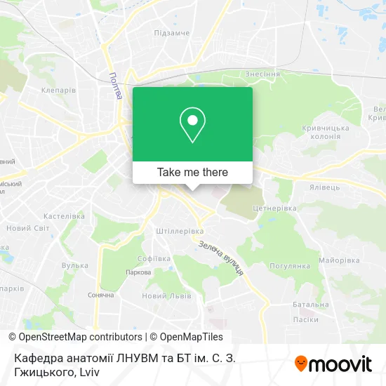 Карта Кафедра анатомії ЛНУВМ та БТ ім. С. З. Гжицького