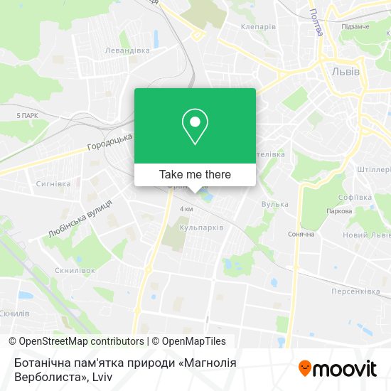 Карта Ботанічна пам'ятка природи «Магнолія Верболиста»