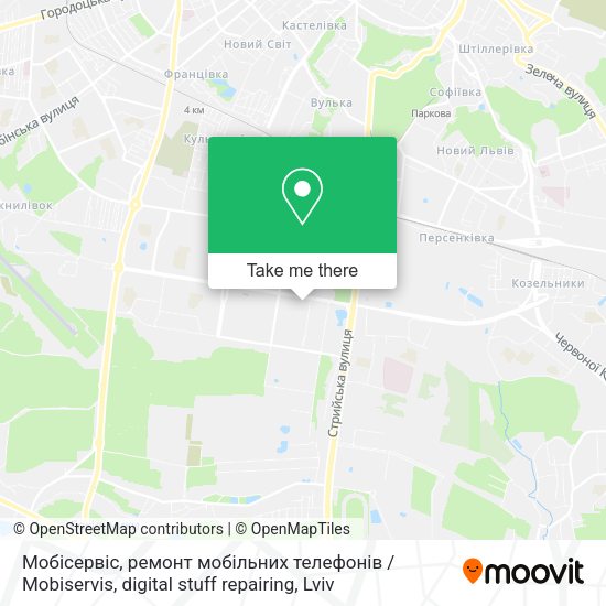 Карта Мобісервіс, ремонт мобільних телефонів / Mobiservis, digital stuff repairing