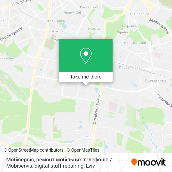 Карта Мобісервіс, ремонт мобільних телефонів / Mobiservis, digital stuff repairing