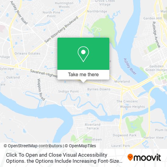 Mapa de Click To Open and Close Visual Accessibility Options. the Options Include Increasing Font-Size and