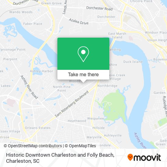 Mapa de Historic Downtown Charleston and Folly Beach