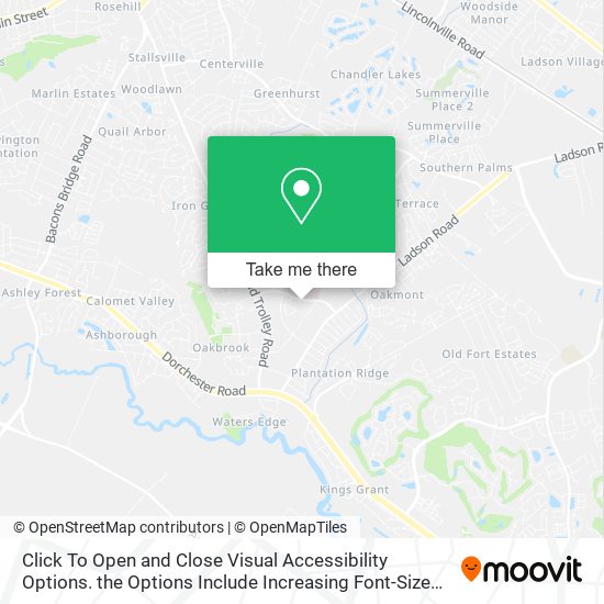 Mapa de Click To Open and Close Visual Accessibility Options. the Options Include Increasing Font-Size and