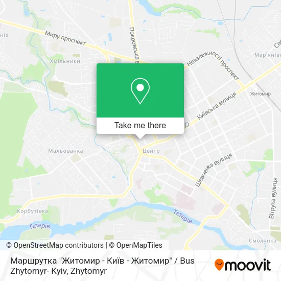 Карта Маршрутка "Житомир - Київ - Житомир" / Bus Zhytomyr- Kyiv