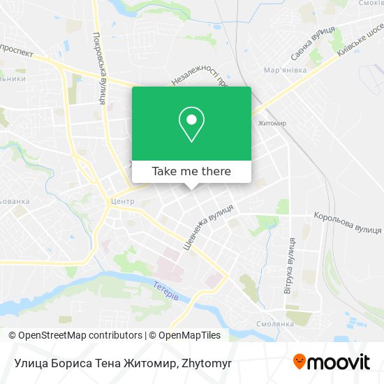 Улица Бориса Тена Житомир map