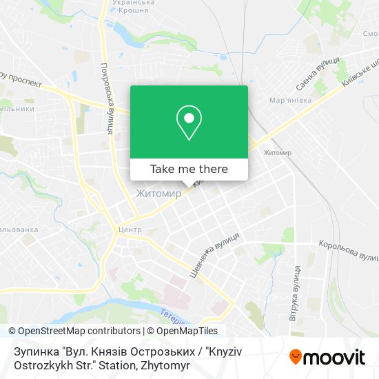 Карта Зупинка "Вул. Князів Острозьких / "Knyziv Ostrozkykh Str." Station