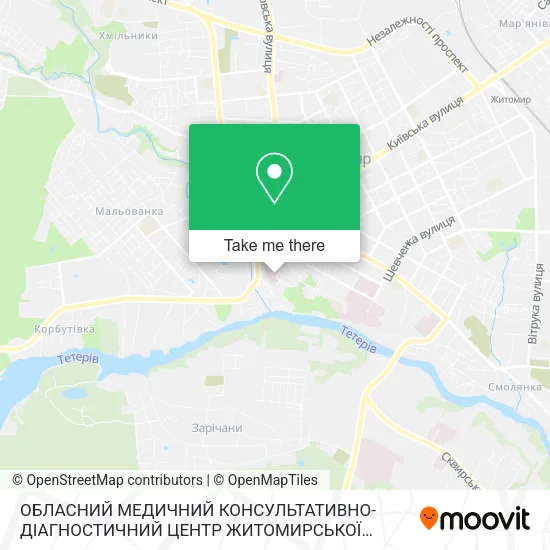Карта ОБЛАСНИЙ МЕДИЧНИЙ КОНСУЛЬТАТИВНО-ДІАГНОСТИЧНИЙ ЦЕНТР ЖИТОМИРСЬКОЇ ОБЛАСНОЇ РАДИ