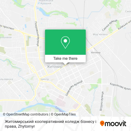 Карта Житомирський кооперативний коледж бізнесу і права