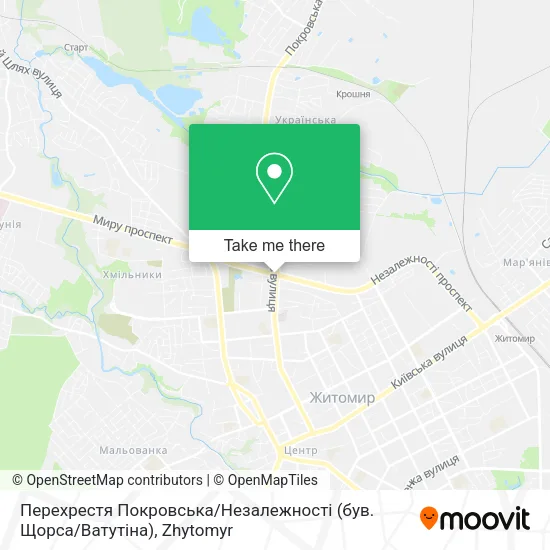 Карта Перехрестя Покровська / Незалежності (був. Щорса / Ватутіна)