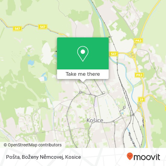 Pošta, Boženy Němcovej map