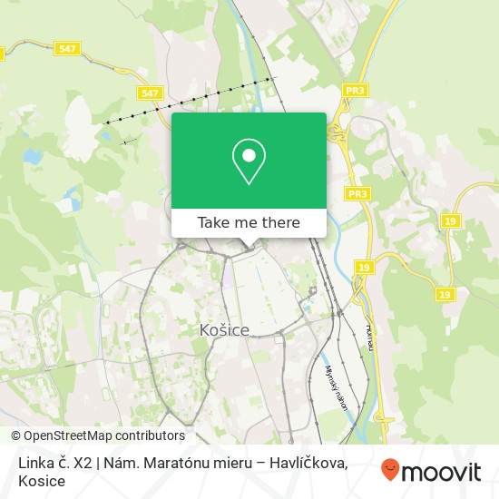 Linka č. X2 | Nám. Maratónu mieru – Havlíčkova map