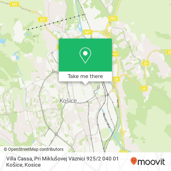 Villa Cassa, Pri Miklušovej Väznici 925 / 2 040 01 Košice map