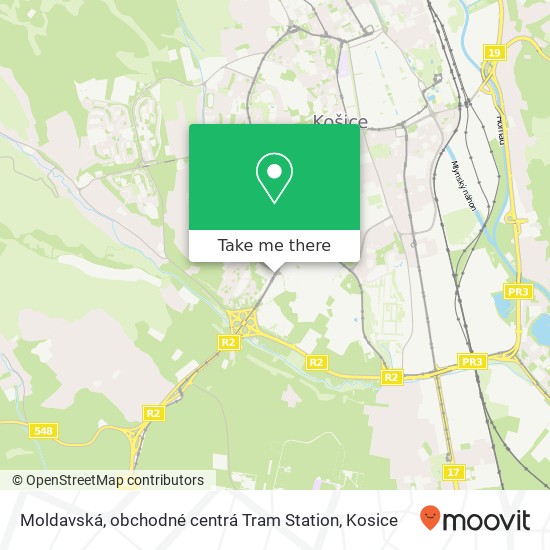 Moldavská, obchodné centrá Tram Station map