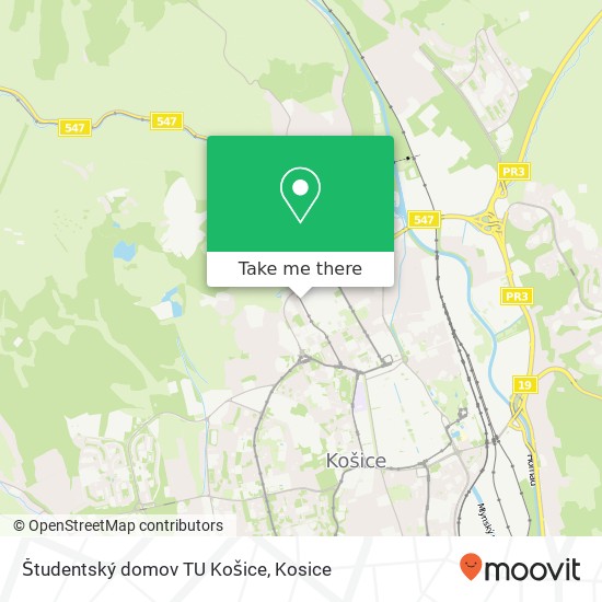 Študentský domov TU Košice map