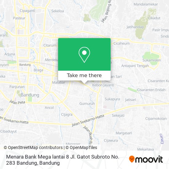 Menara Bank Mega lantai 8 Jl. Gatot Subroto No. 283 Bandung map