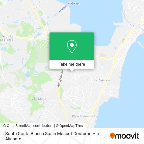 South Costa Blanca Spain Mascot Costume Hire map
