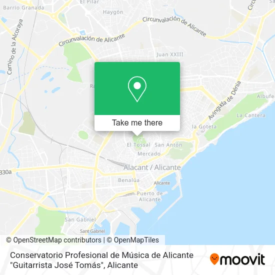 mapa Conservatorio Profesional de Música de Alicante "Guitarrista José Tomás"