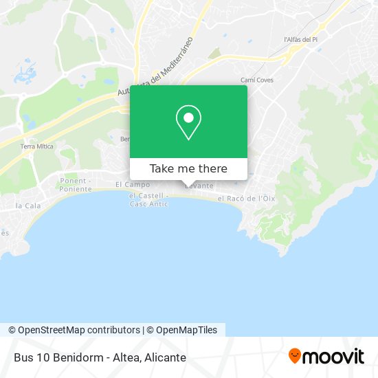 mapa Bus 10 Benidorm - Altea