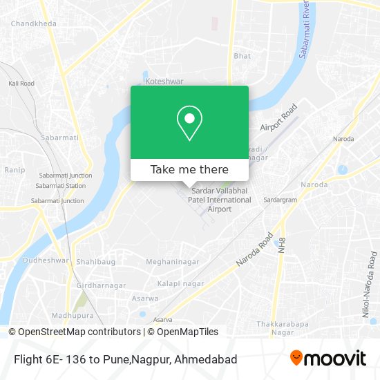 Flight 6E- 136 to Pune,Nagpur map