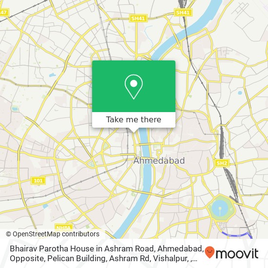 Bhairav Parotha House in Ashram Road, Ahmedabad, Opposite, Pelican Building, Ashram Rd, Vishalpur, map