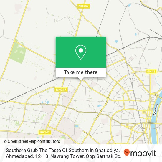 Southern Grub The Taste Of Southern in Ghatlodiya, Ahmedabad, 12-13, Navrang Tower, Opp Sarthak Sch map