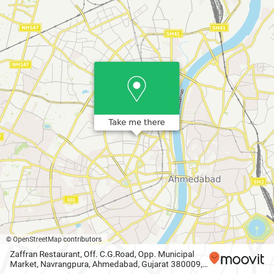 Zaffran Restaurant, Off. C.G.Road, Opp. Municipal Market, Navrangpura, Ahmedabad, Gujarat 380009, I map