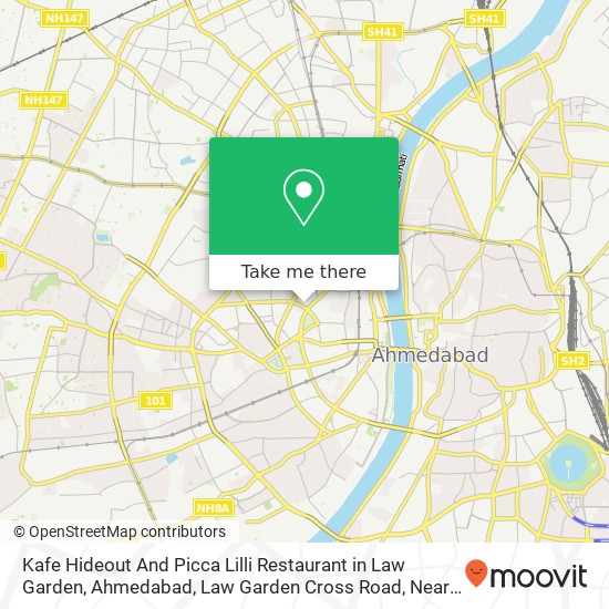Kafe Hideout And Picca Lilli Restaurant in Law Garden, Ahmedabad, Law Garden Cross Road, Near V-Mar map