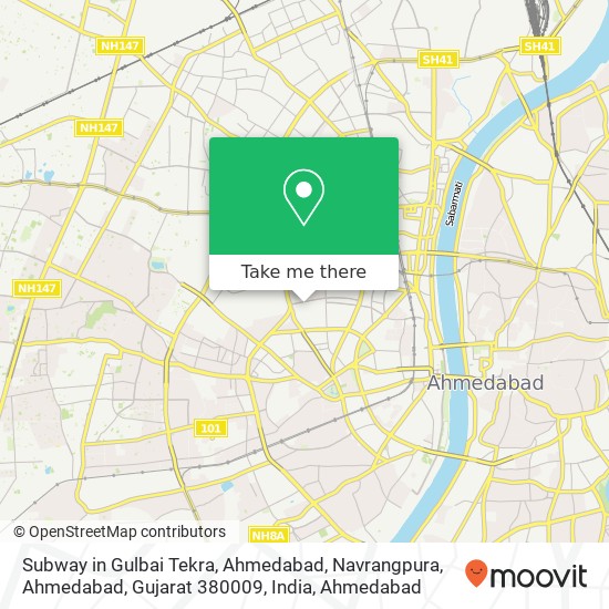 Subway in Gulbai Tekra, Ahmedabad, Navrangpura, Ahmedabad, Gujarat 380009, India map