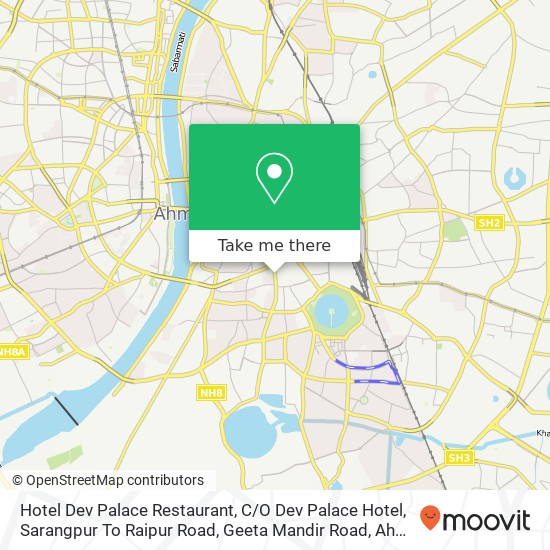 Hotel Dev Palace Restaurant, C / O Dev Palace Hotel, Sarangpur To Raipur Road, Geeta Mandir Road, Ahm map