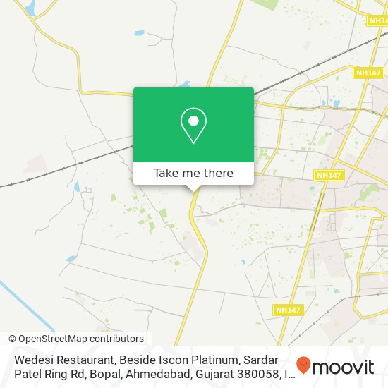 Wedesi Restaurant, Beside Iscon Platinum, Sardar Patel Ring Rd, Bopal, Ahmedabad, Gujarat 380058, I map