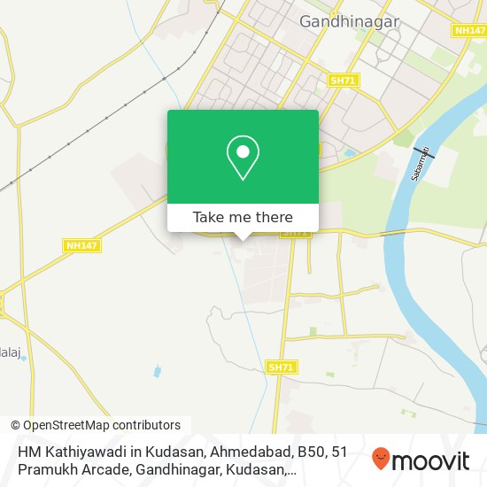 HM Kathiyawadi in Kudasan, Ahmedabad, B50, 51 Pramukh Arcade, Gandhinagar, Kudasan, Gandhinagar-Guj map