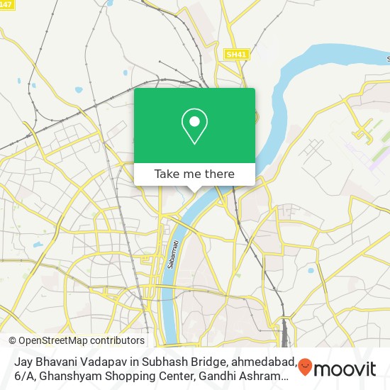 Jay Bhavani Vadapav in Subhash Bridge, ahmedabad, 6 / A, Ghanshyam Shopping Center, Gandhi Ashram Roa map
