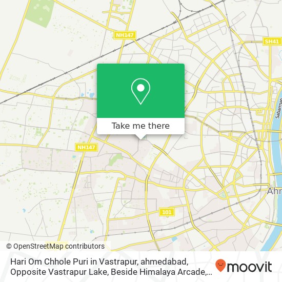 Hari Om Chhole Puri in Vastrapur, ahmedabad, Opposite Vastrapur Lake, Beside Himalaya Arcade, Sarga map