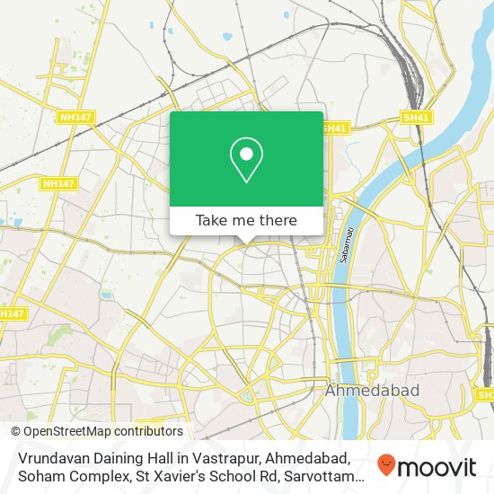 Vrundavan Daining Hall in Vastrapur, Ahmedabad, Soham Complex, St Xavier's School Rd, Sarvottam Nag map