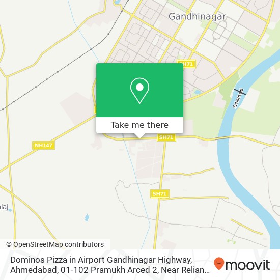 Dominos Pizza in Airport Gandhinagar Highway, Ahmedabad, 01-102 Pramukh Arced 2, Near Reliance Chok map