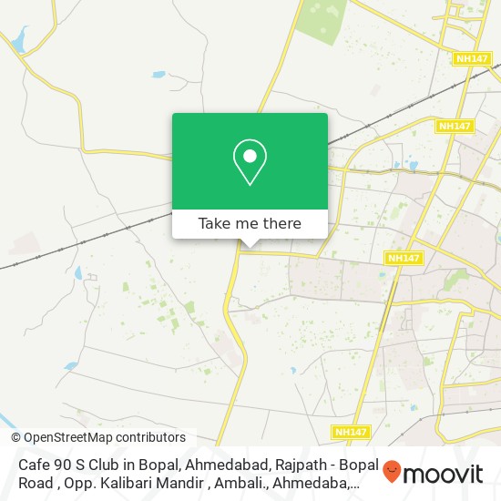 Cafe 90 S Club in Bopal, Ahmedabad, Rajpath - Bopal Road , Opp. Kalibari Mandir , Ambali., Ahmedaba map