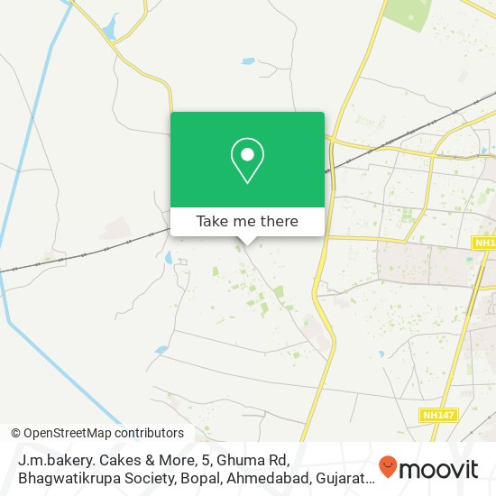 J.m.bakery. Cakes & More, 5, Ghuma Rd, Bhagwatikrupa Society, Bopal, Ahmedabad, Gujarat 380058, Ind map