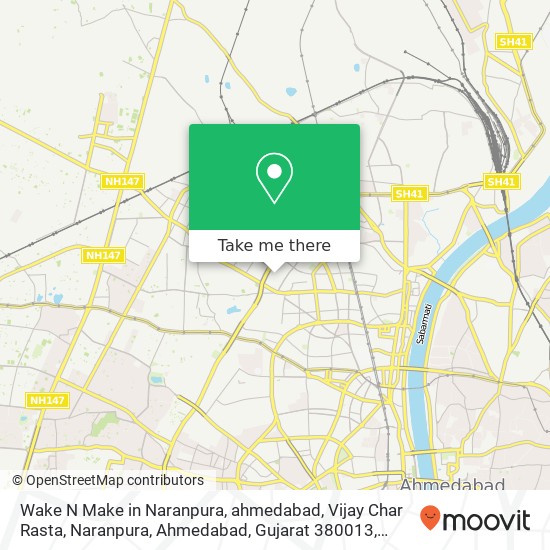 Wake N Make in Naranpura, ahmedabad, Vijay Char Rasta, Naranpura, Ahmedabad, Gujarat 380013, India map