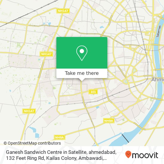 Ganesh Sandwich Centre in Satellite, ahmedabad, 132 Feet Ring Rd, Kailas Colony, Ambawadi, Ahmedaba map
