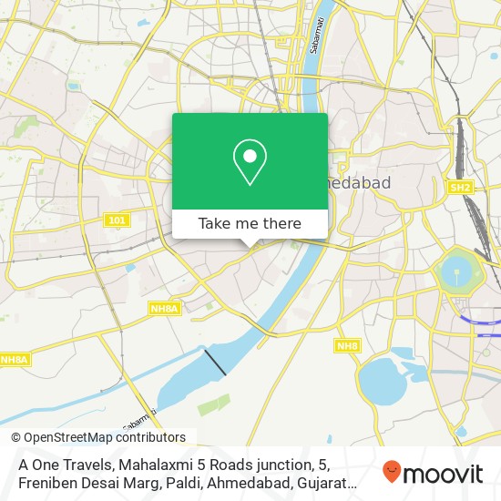A One Travels, Mahalaxmi 5 Roads junction, 5, Freniben Desai Marg, Paldi, Ahmedabad, Gujarat 380007 map
