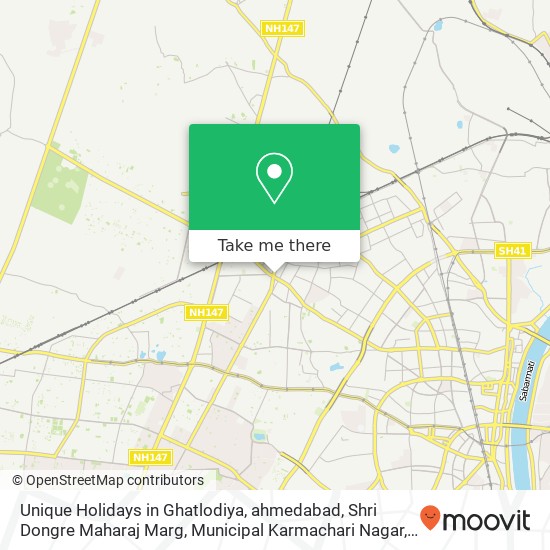 Unique Holidays in Ghatlodiya, ahmedabad, Shri Dongre Maharaj Marg, Municipal Karmachari Nagar, Gha map