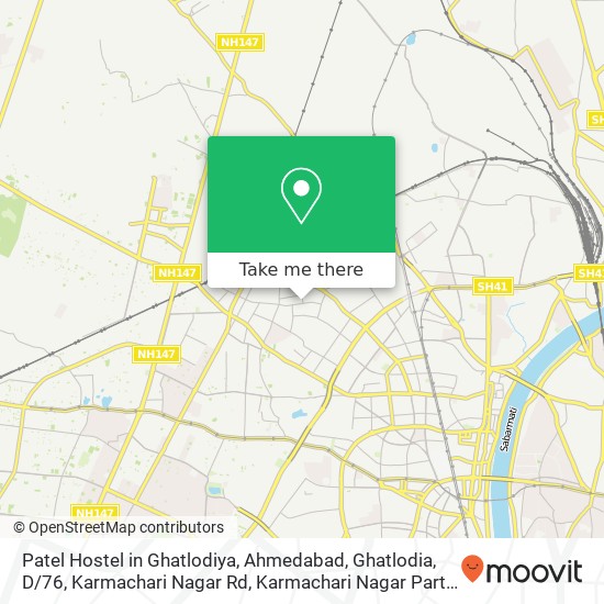 Patel Hostel in Ghatlodiya, Ahmedabad, Ghatlodia, D / 76, Karmachari Nagar Rd, Karmachari Nagar Part- map